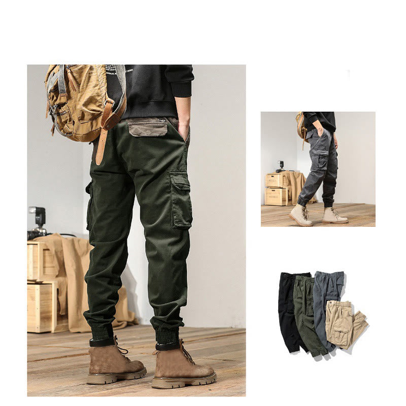 Nimara Ritual Summer Cotton Elastic Cuffs Tapered Men's Pants With Pockets