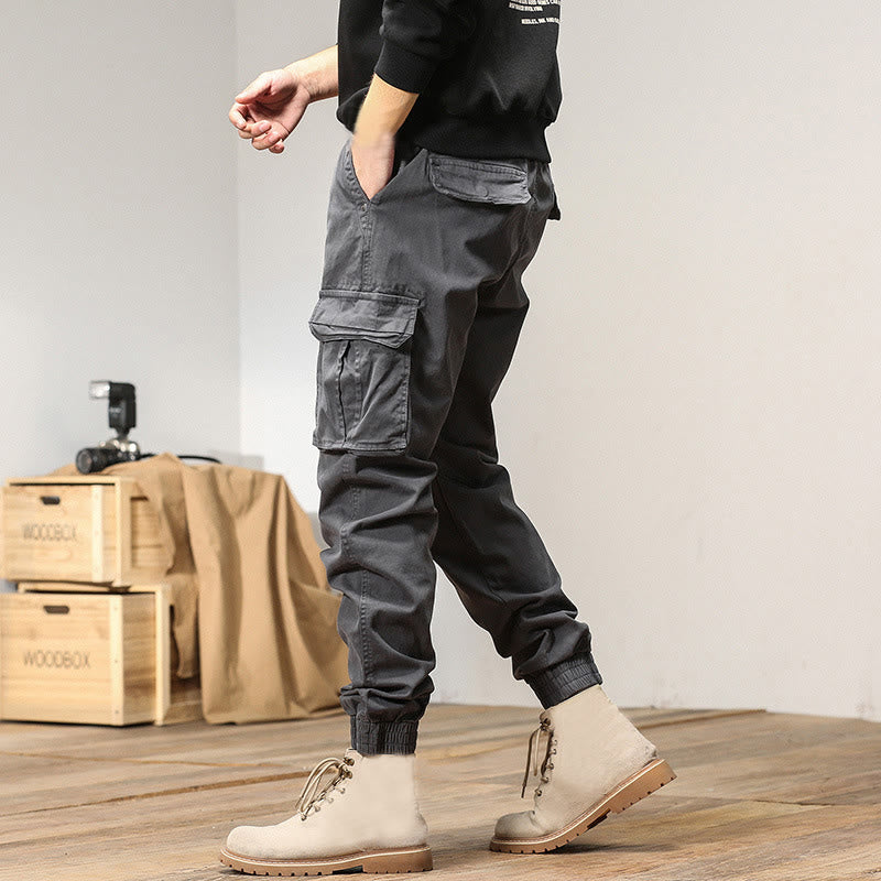 Nimara Ritual Summer Cotton Elastic Cuffs Tapered Men's Pants With Pockets