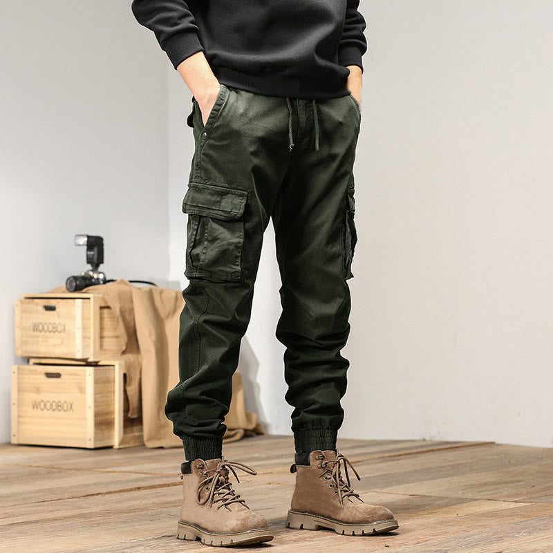 Nimara Ritual Summer Cotton Elastic Cuffs Tapered Men's Pants With Pockets
