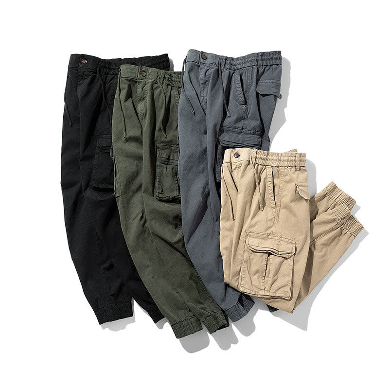 Nimara Ritual Summer Cotton Elastic Cuffs Tapered Men's Pants With Pockets