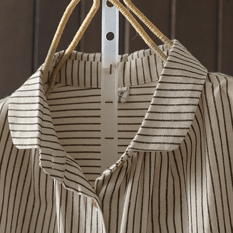 Nimara Ritual Fall Stripe Stand Collar Buttons Women's Long Sleeve Shirt With Pocket
