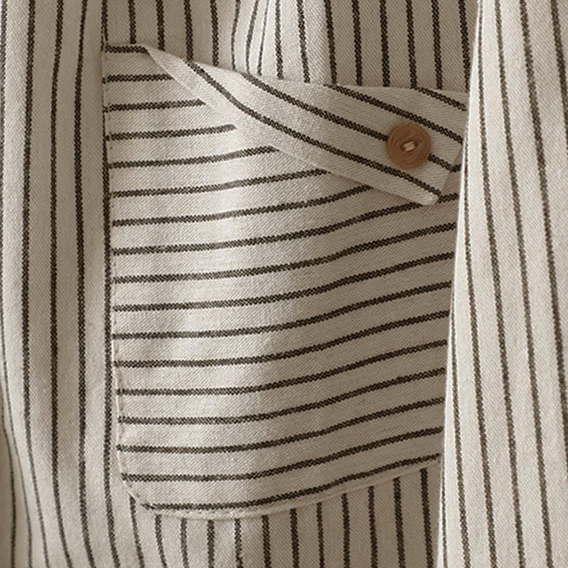 Nimara Ritual Fall Stripe Stand Collar Buttons Women's Long Sleeve Shirt With Pocket