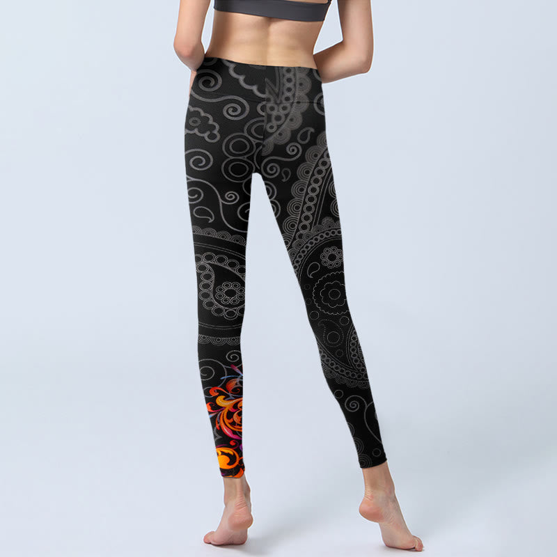 Nimara Ritual Strong Contrast Flower Paisley Pattern Gym Leggings Women's Yoga Pants