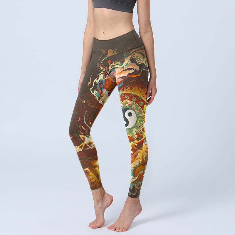 Nimara Ritual Colorful Fairy Yin Yang Flame Camel Goat Flower Pattern Gym Leggings Women's Yoga Pants