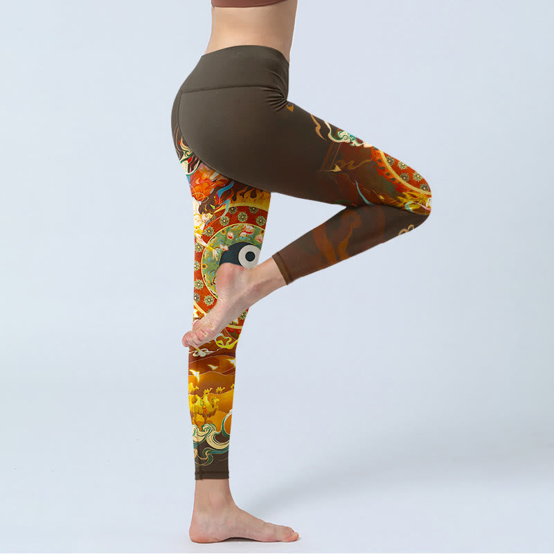 Nimara Ritual Colorful Fairy Yin Yang Flame Camel Goat Flower Pattern Gym Leggings Women's Yoga Pants
