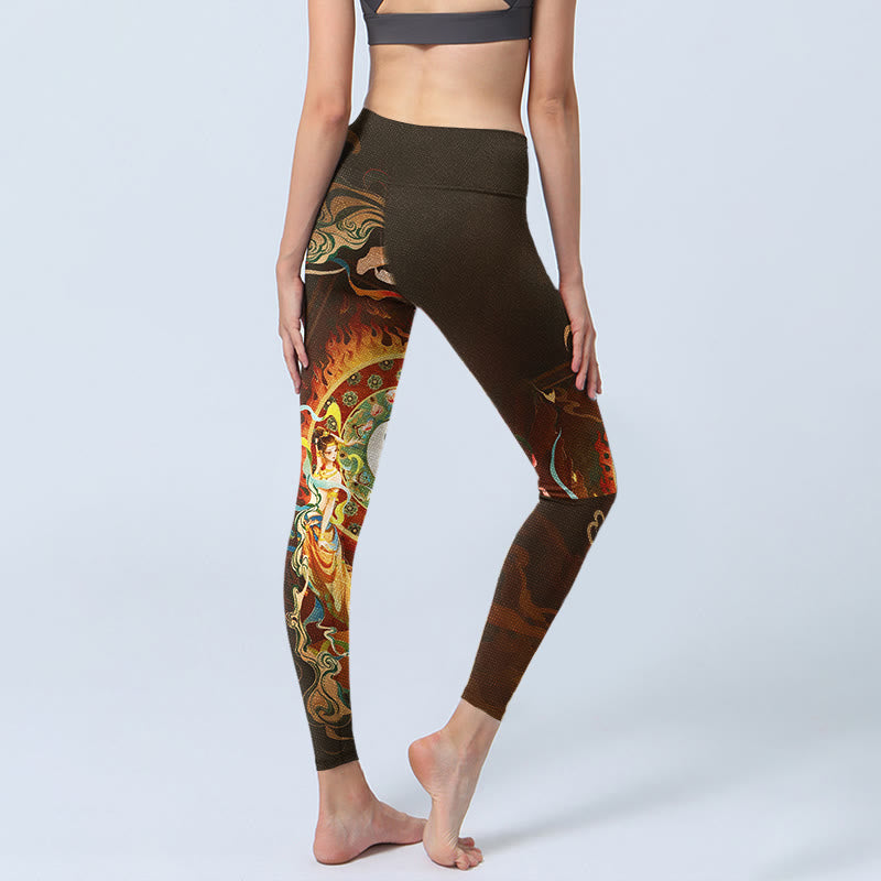 Nimara Ritual Colorful Fairy Yin Yang Flame Camel Goat Flower Pattern Gym Leggings Women's Yoga Pants