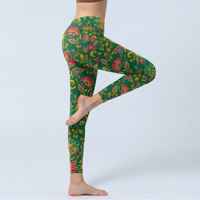 Nimara Ritual Brightly Colored Flower Leaf Pattern Gym Leggings Women's Yoga Pants