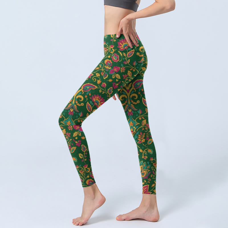 Nimara Ritual Brightly Colored Flower Leaf Pattern Gym Leggings Women's Yoga Pants