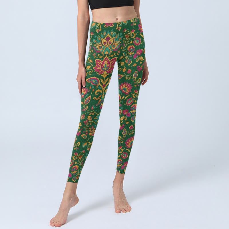 Nimara Ritual Brightly Colored Flower Leaf Pattern Gym Leggings Women's Yoga Pants
