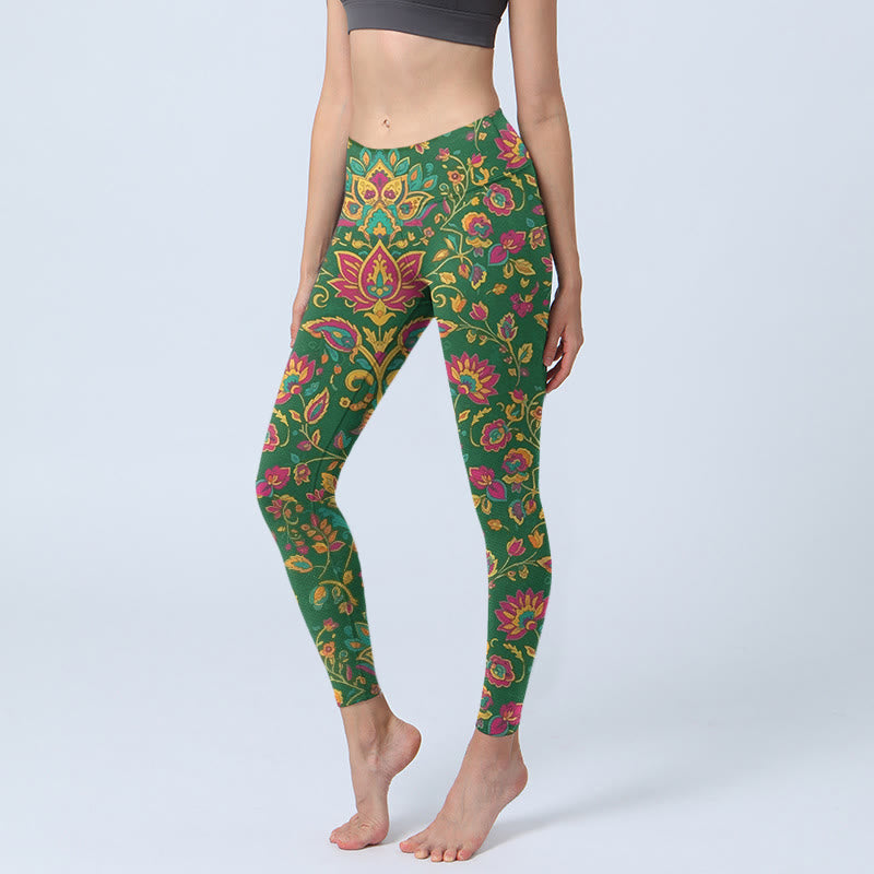 Nimara Ritual Brightly Colored Flower Leaf Pattern Gym Leggings Women's Yoga Pants