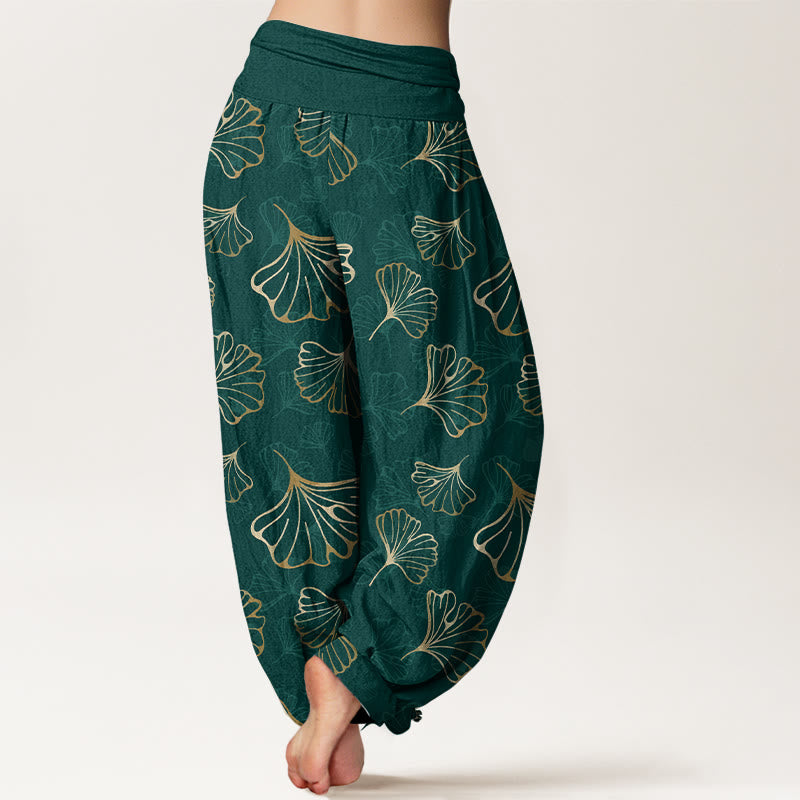Nimara Ritual Pure Cotton Minimalist Style Ginkgo Leaves Pattern Women's Elastic Waist Harem Pants