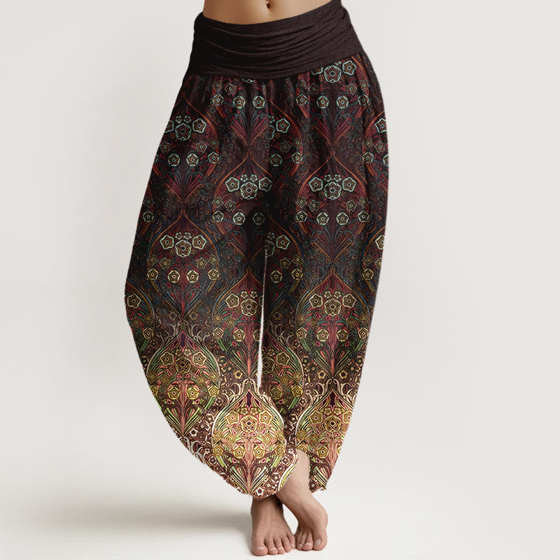 Nimara Ritual Pure Cotton Retro Flower Pattern Women's Elastic Waist Harem Pants