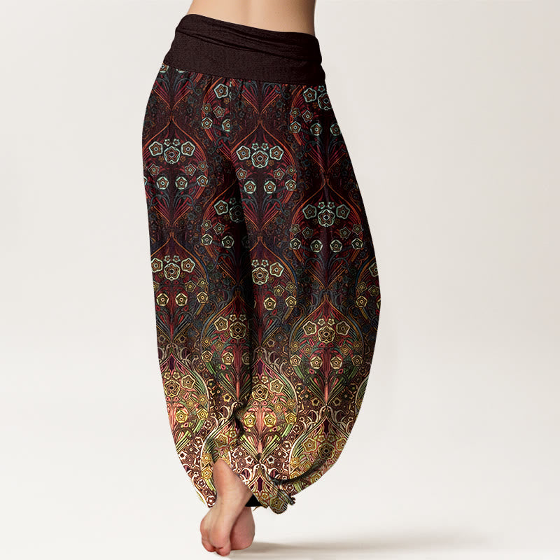 Nimara Ritual Pure Cotton Retro Flower Pattern Women's Elastic Waist Harem Pants