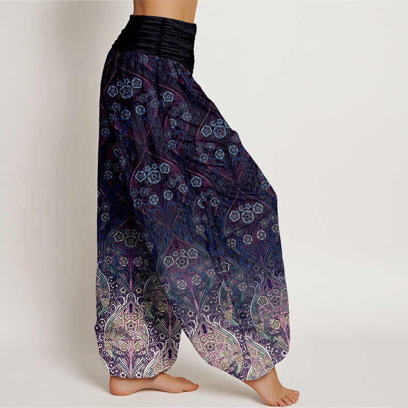 Nimara Ritual Pure Cotton Retro Flower Pattern Women's Elastic Waist Harem Pants