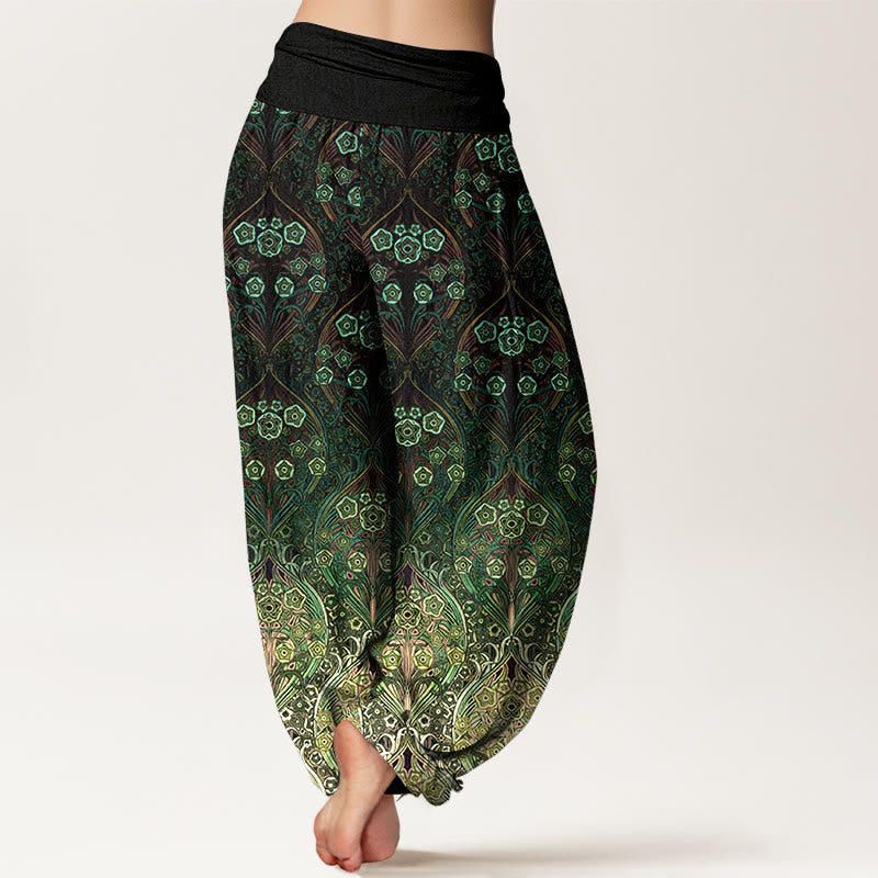 Nimara Ritual Pure Cotton Retro Flower Pattern Women's Elastic Waist Harem Pants