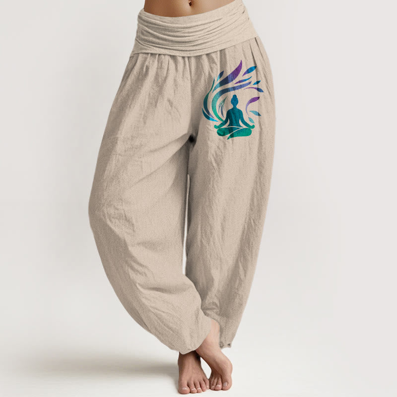 Nimara Ritual Pure Cotton Simple Composition Human Figure Pattern Women's Elastic Waist Harem Pants