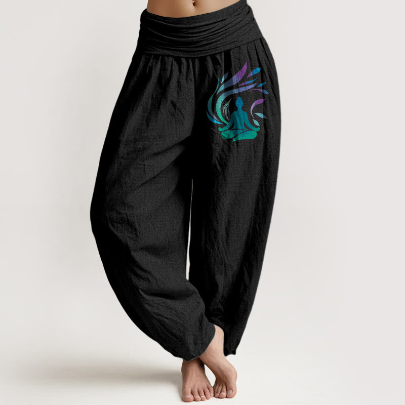 Nimara Ritual Pure Cotton Simple Composition Human Figure Pattern Women's Elastic Waist Harem Pants