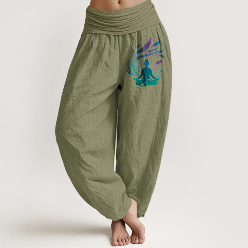 Nimara Ritual Pure Cotton Simple Composition Human Figure Pattern Women's Elastic Waist Harem Pants