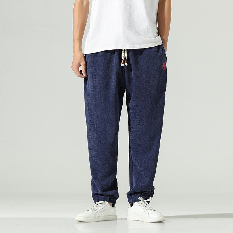 Nimara Ritual Fall Plain Corduroy Embroidery Design Men's Harem Pants With Pockets