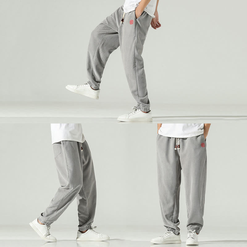 Nimara Ritual Fall Plain Corduroy Embroidery Design Men's Harem Pants With Pockets