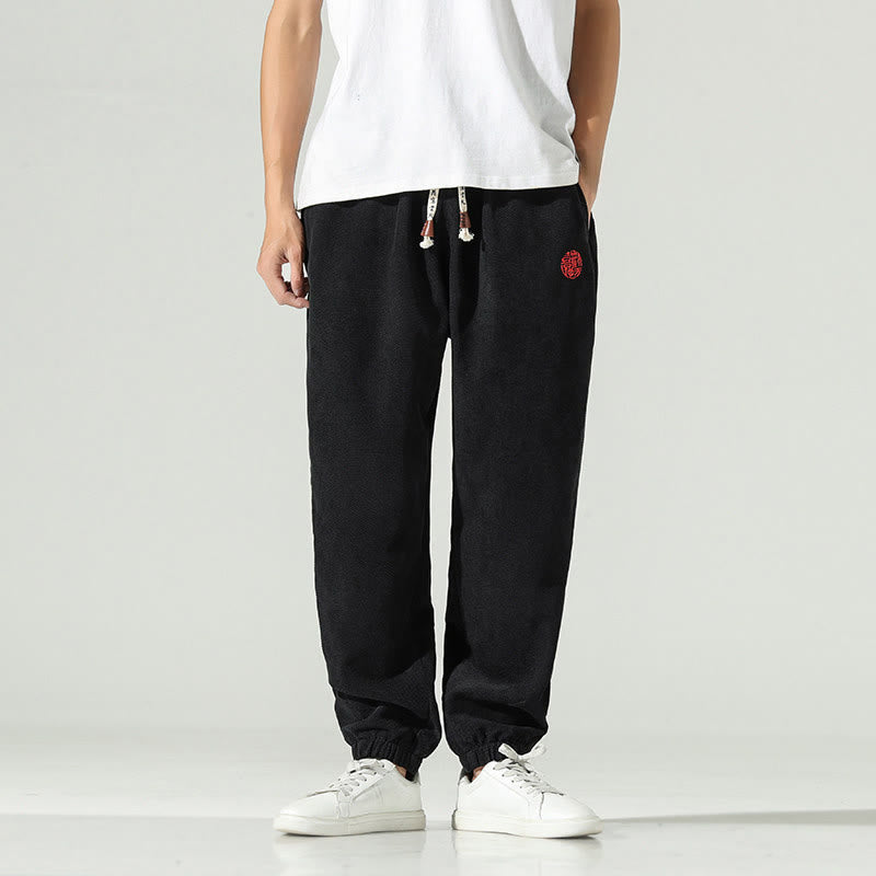 Nimara Ritual Fall Plain Corduroy Embroidery Design Men's Harem Pants With Pockets