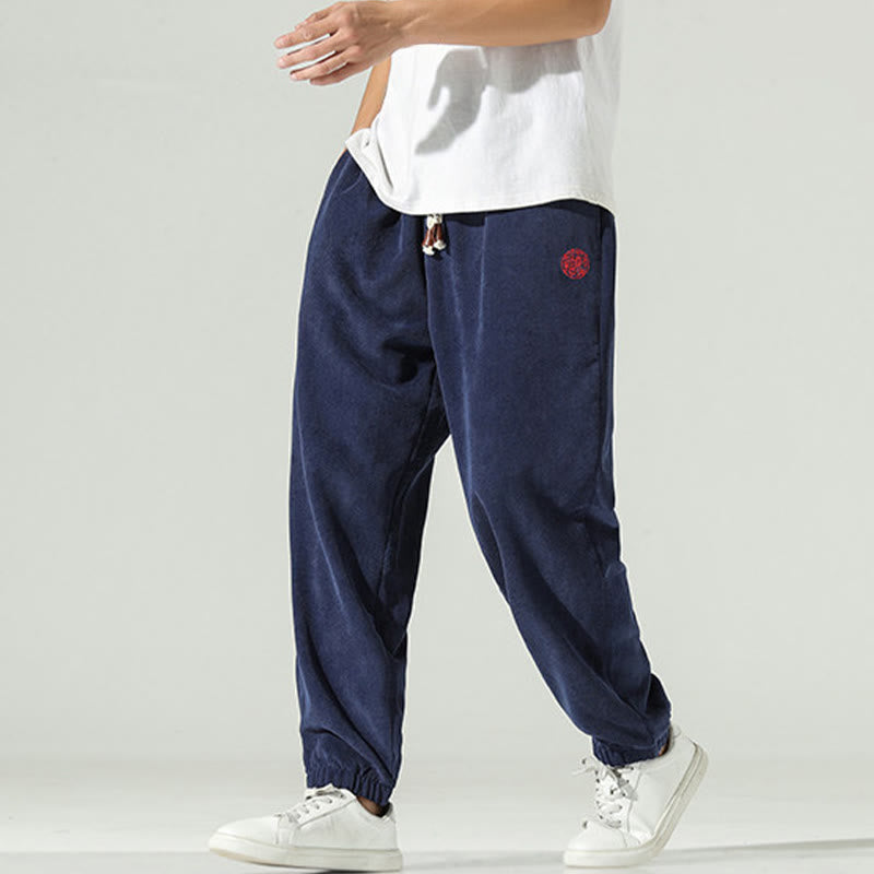 Nimara Ritual Fall Plain Corduroy Embroidery Design Men's Harem Pants With Pockets
