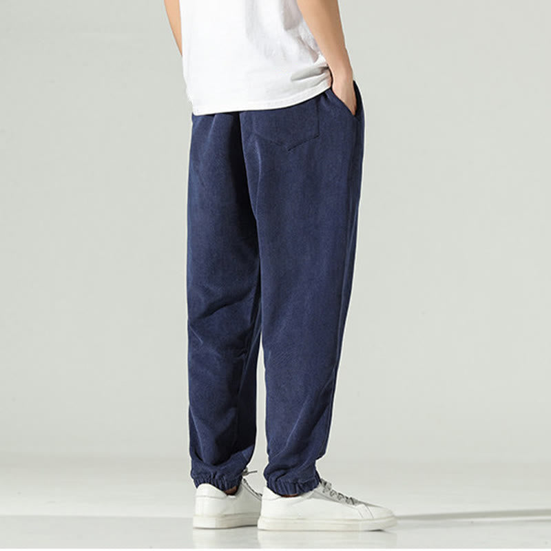Nimara Ritual Fall Plain Corduroy Embroidery Design Men's Harem Pants With Pockets