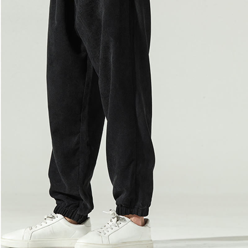Nimara Ritual Fall Plain Corduroy Embroidery Design Men's Harem Pants With Pockets