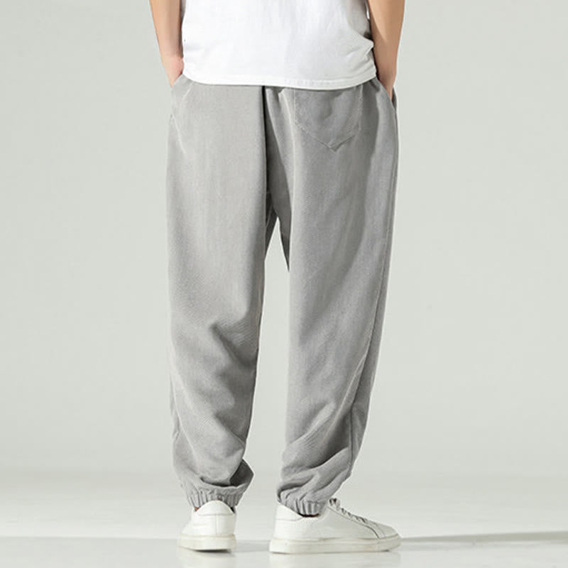 Nimara Ritual Fall Plain Corduroy Embroidery Design Men's Harem Pants With Pockets