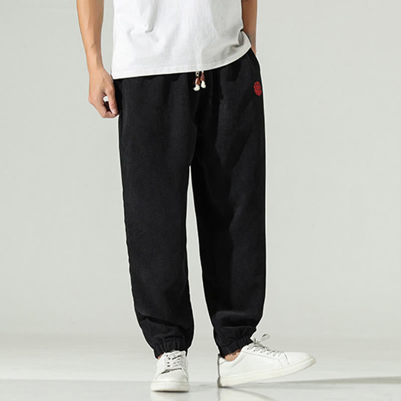 Nimara Ritual Fall Plain Corduroy Embroidery Design Men's Harem Pants With Pockets