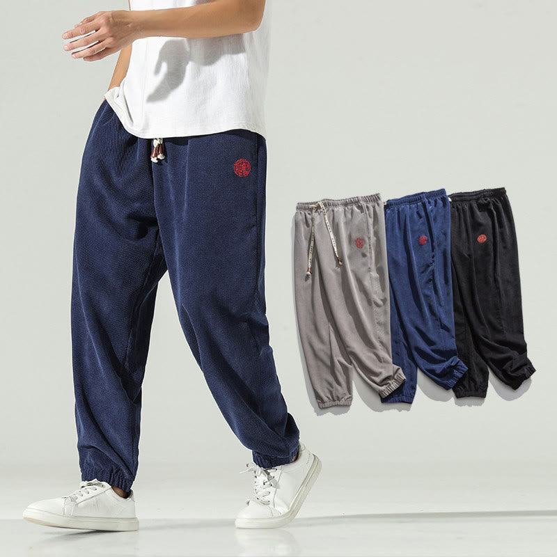 Nimara Ritual Fall Plain Corduroy Embroidery Design Men's Harem Pants With Pockets