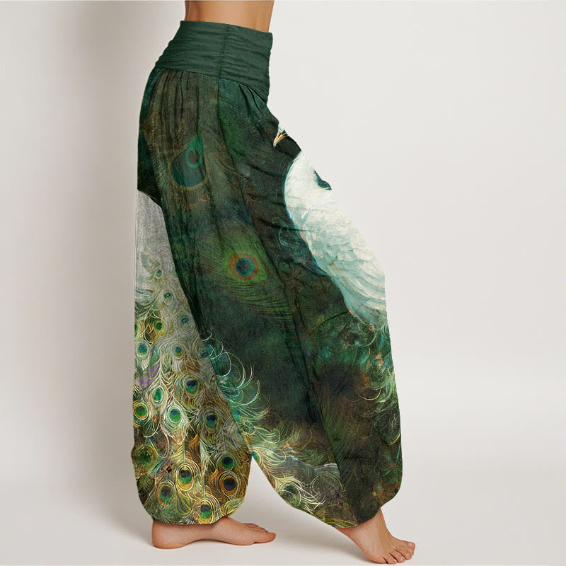 Nimara Ritual Pure Cotton Gorgeous Peacock Pattern Women's Elastic Waist Harem Pants