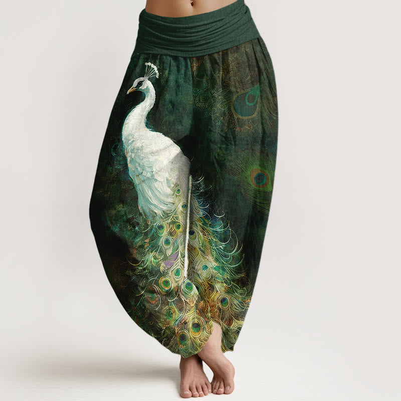 Nimara Ritual Pure Cotton Gorgeous Peacock Pattern Women's Elastic Waist Harem Pants