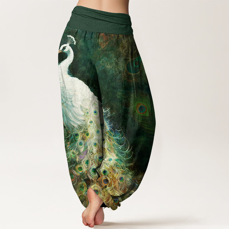 Nimara Ritual Pure Cotton Gorgeous Peacock Pattern Women's Elastic Waist Harem Pants