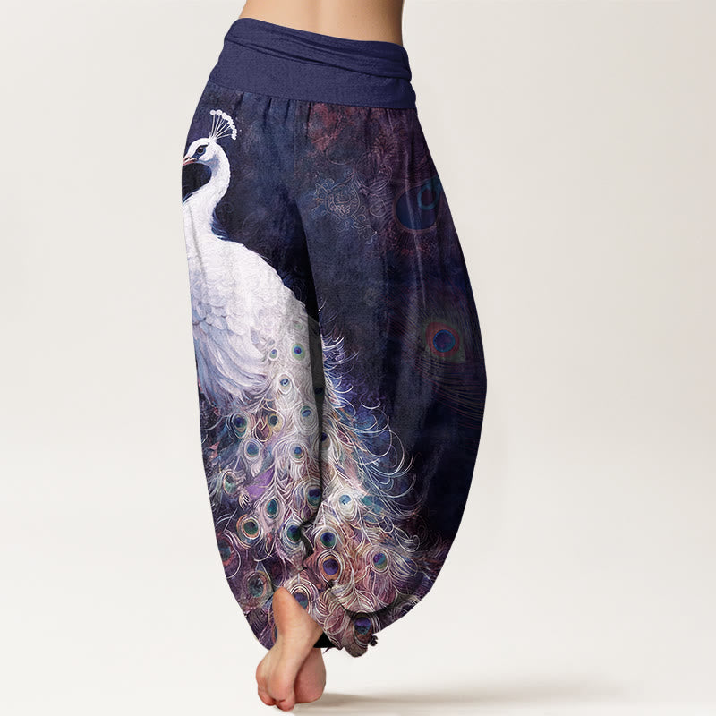 Nimara Ritual Pure Cotton Gorgeous Peacock Pattern Women's Elastic Waist Harem Pants