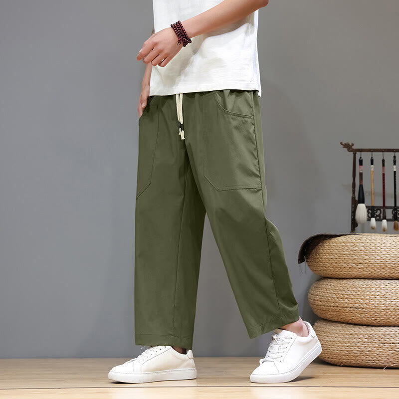 Nimara Ritual Summer Solid Color Drawstring Straight Leg 7-8 Length Men's Pants With Pockets