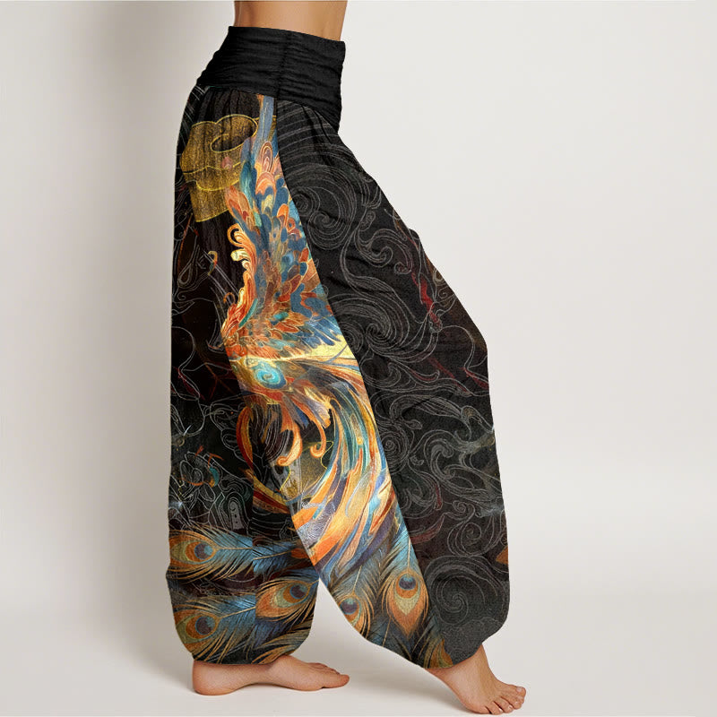Nimara Ritual Pure Cotton Gorgeous Flying Phoenix Cloud Pattern Women's Elastic Waist Harem Pants