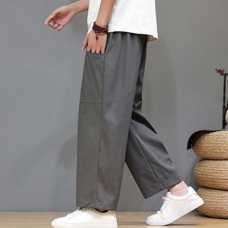 Nimara Ritual Summer Solid Color Drawstring Straight Leg 7-8 Length Men's Pants With Pockets