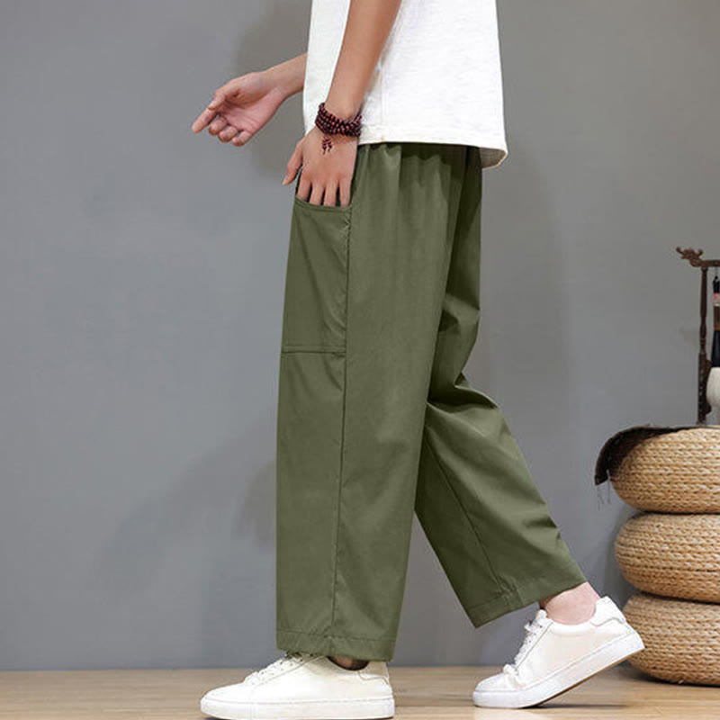 Nimara Ritual Summer Solid Color Drawstring Straight Leg 7-8 Length Men's Pants With Pockets