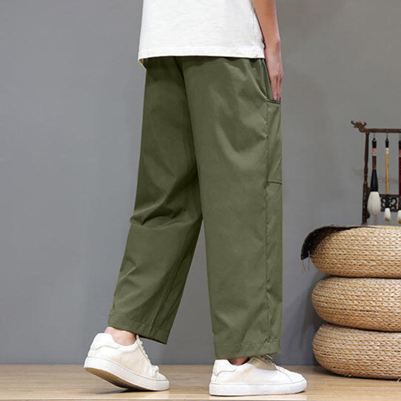 Nimara Ritual Summer Solid Color Drawstring Straight Leg 7-8 Length Men's Pants With Pockets