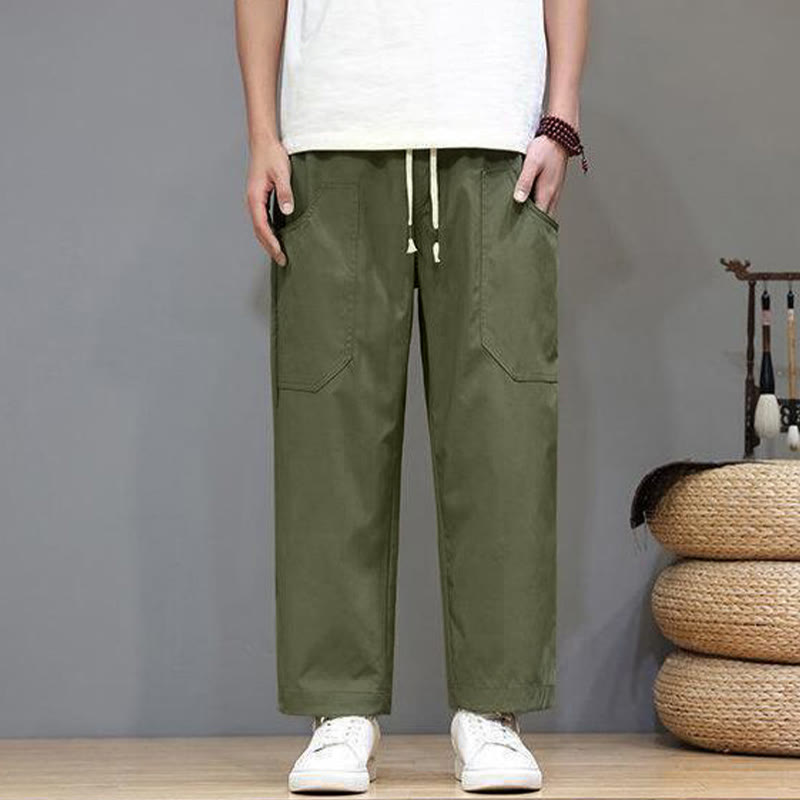 Nimara Ritual Summer Solid Color Drawstring Straight Leg 7-8 Length Men's Pants With Pockets