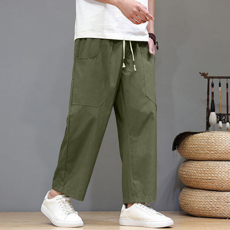 Nimara Ritual Summer Solid Color Drawstring Straight Leg 7-8 Length Men's Pants With Pockets