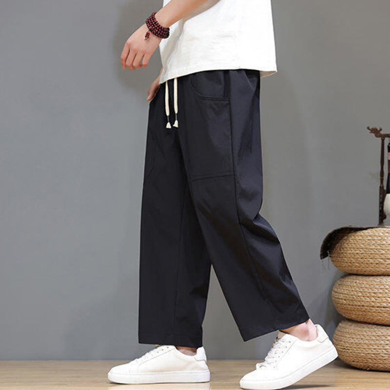 Nimara Ritual Summer Solid Color Drawstring Straight Leg 7-8 Length Men's Pants With Pockets
