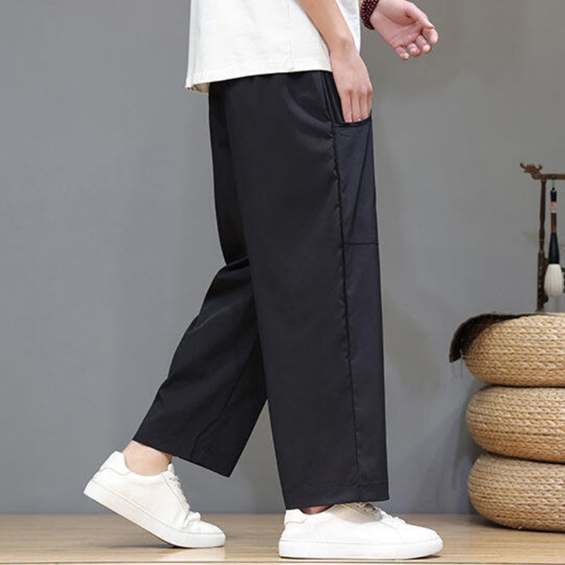 Nimara Ritual Summer Solid Color Drawstring Straight Leg 7-8 Length Men's Pants With Pockets