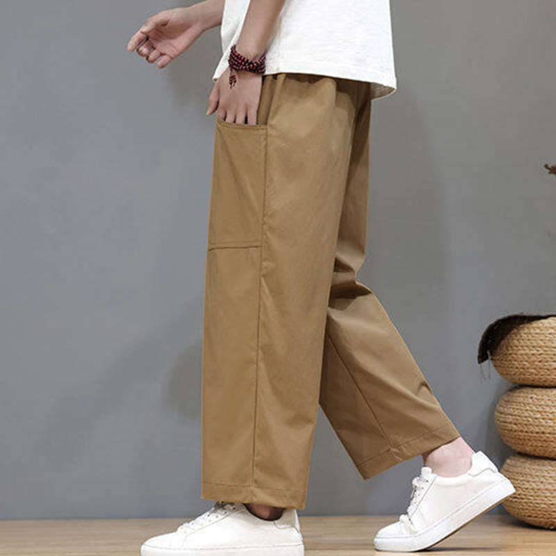 Nimara Ritual Summer Solid Color Drawstring Straight Leg 7-8 Length Men's Pants With Pockets