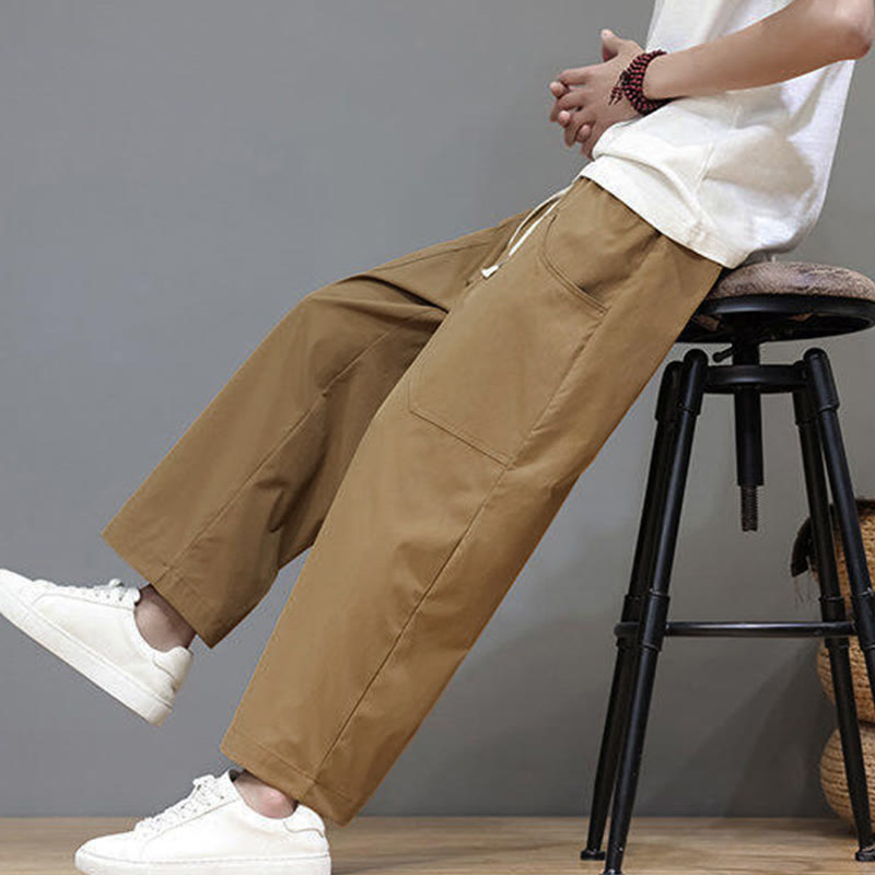 Nimara Ritual Summer Solid Color Drawstring Straight Leg 7-8 Length Men's Pants With Pockets