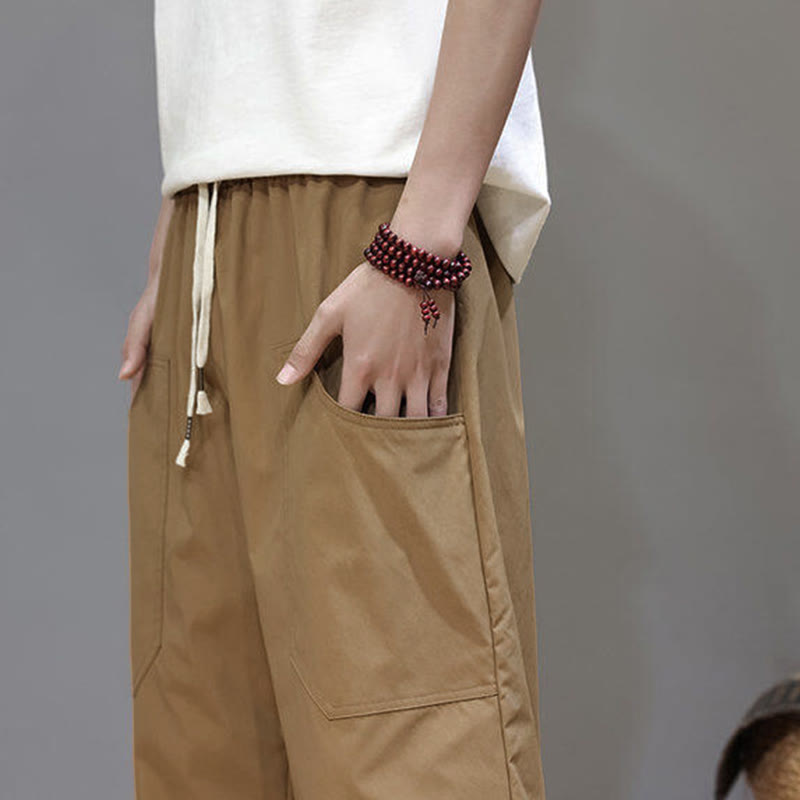 Nimara Ritual Summer Solid Color Drawstring Straight Leg 7-8 Length Men's Pants With Pockets