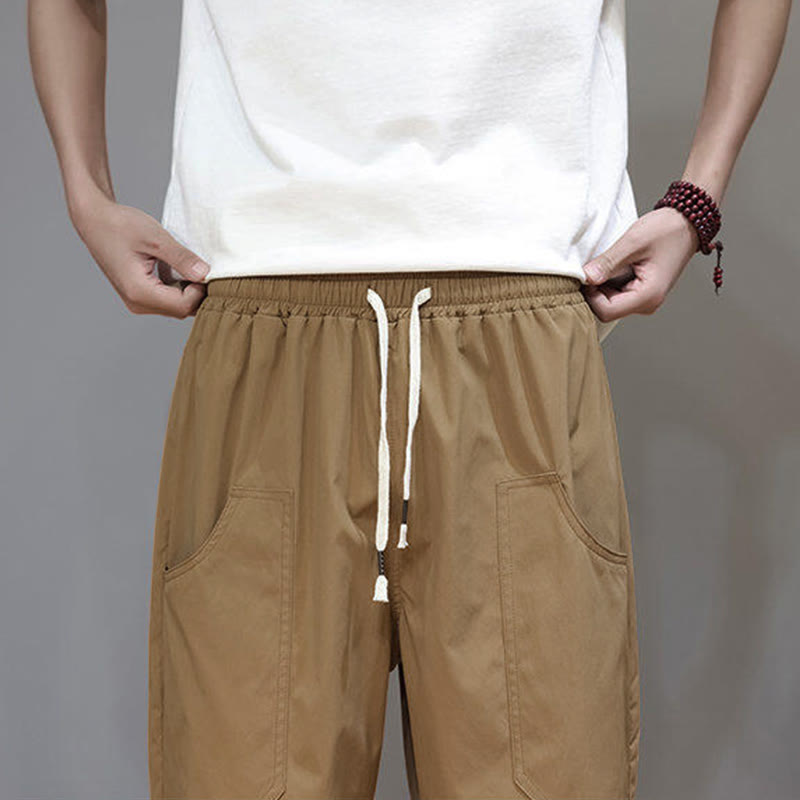 Nimara Ritual Summer Solid Color Drawstring Straight Leg 7-8 Length Men's Pants With Pockets