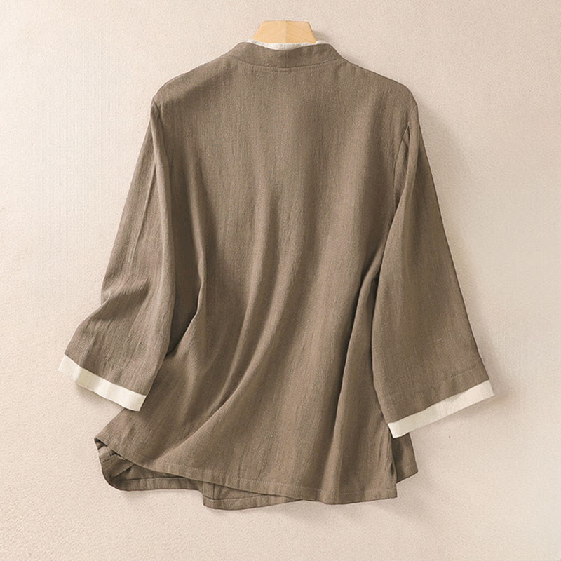 Nimara Ritual Retro Lace-up Frog-Button Design Women's Three Quarter Sleeve Shirt