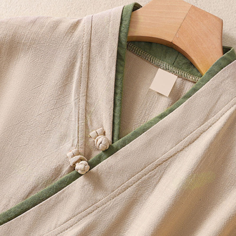 Nimara Ritual Retro Lace-up Frog-Button Design Women's Three Quarter Sleeve Shirt